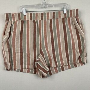 Sonoma Shorts 1X‎ Linen Blend Striped Boho Coastal Preppy Cottage Summer Beach